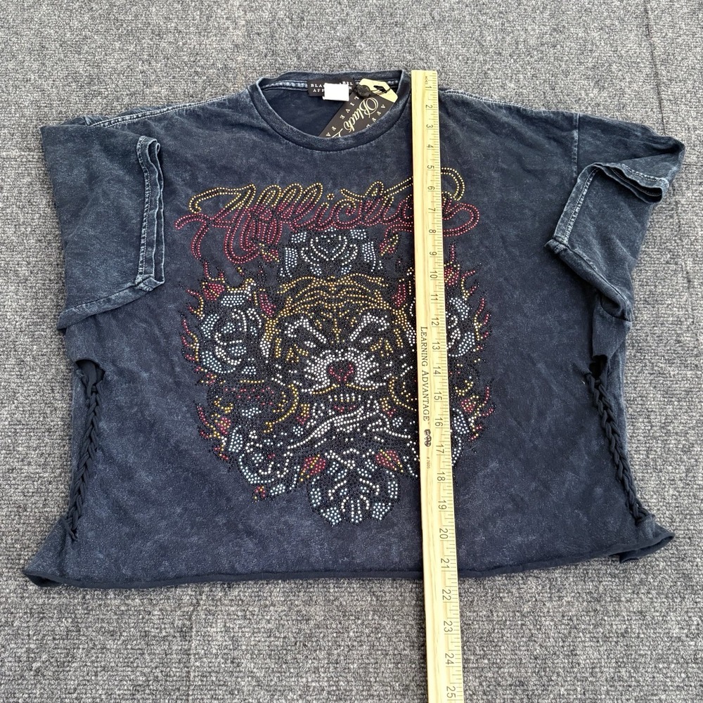 Affliction Black Label Women's Live Fast Rhinestones Distressed Tiger Tee XL NEW - Picture 11 of 12